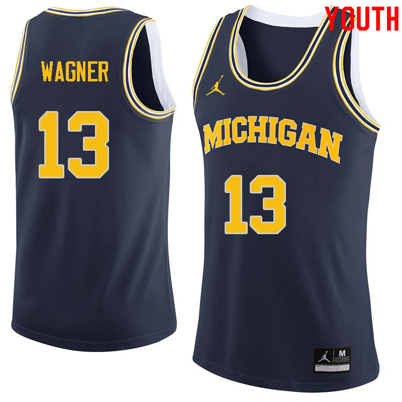 Youth #13 Moritz Wagner Michigan Wolverines College Basketball Jerseys Sale-Navy